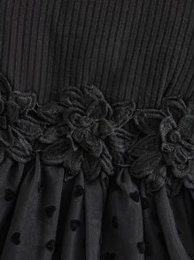 SHEIN Baby Girl's Swing Dress With Muslin Splice - Black - View 4