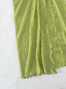 Swim Vcay Summer Beach Lettuce Trim Split Thigh Frill Trim Cover Up Skirt - Lime Green - View 4