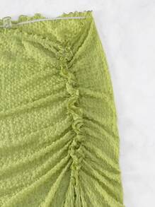 Swim Vcay Summer Beach Lettuce Trim Split Thigh Frill Trim Cover Up Skirt - Lime Green - View 8