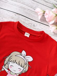 SHEIN Toddler Girl's Casual Cartoon Printed Short Sleeve T-shirt For Summer - Red - View 3