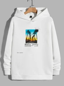Manfinity Men Slogan & Palm Tree Print Hoodie - White - View 1