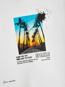 Manfinity Men Slogan & Palm Tree Print Hoodie - White - View 2