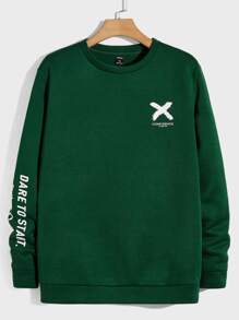 Manfinity Men Letter Graphic Sweatshirt - Dark Green - View 1