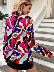 SHEIN Privé Allover Print Notched Neck Blouse - Multicolor - View 2