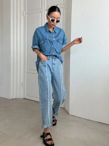 DAZY Xén Thô Quần legging thẳng - Rửa nhẹ - Xem 8