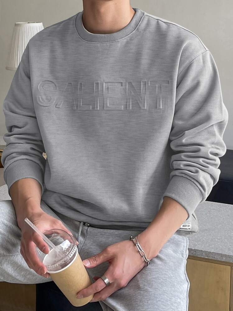 DAZY Men Letter Pattern Drop Shoulder Sweatshirt - Grey - View 1