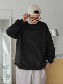 DAZY Hombres Sudadera con patrón de letra de hombros caídos - Negro - Ver 4