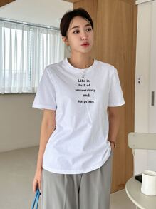 DAZY Slogan Graphic Round Neck Tee - White - View 4