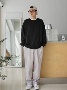 DAZY Hombres Sudadera con patrón de letra de hombros caídos - Negro - Ver 5