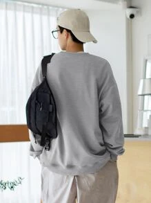 DAZY Hombres Sudadera con patrón de letra de hombros caídos - Gris - Ver 2