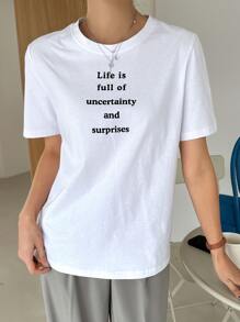 DAZY Slogan Graphic Round Neck Tee - White - View 6