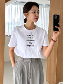 DAZY Slogan Graphic Round Neck Tee - White - View 7