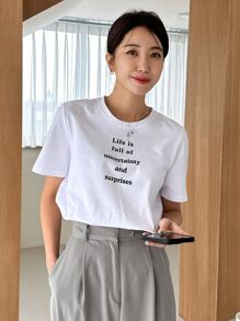 DAZY Slogan Graphic Round Neck Tee - White - View 8