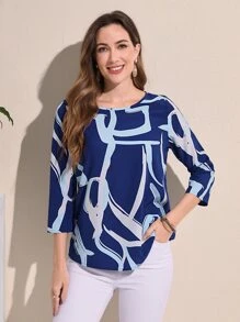 EMERY ROSE Graphic Print Blouse