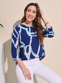 EMERY ROSE Graphic Print Blouse