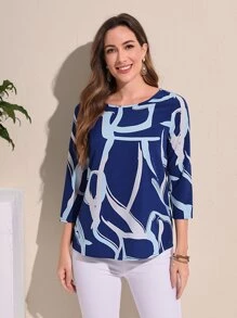 EMERY ROSE Graphic Print Blouse