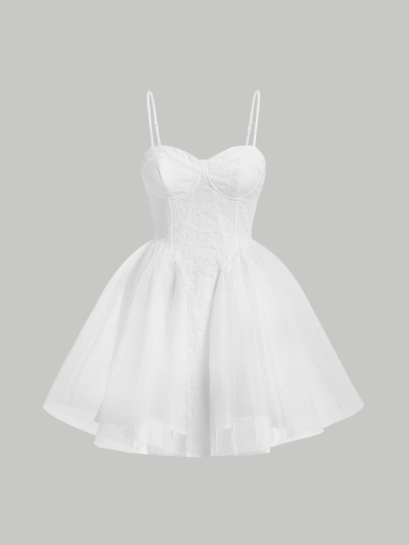 SHEIN MOD Elegant Solid Bustier Contrast Jacquard Cami Dress - White - View 1