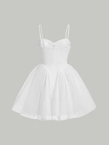 SHEIN MOD Elegant Solid Bustier Contrast Jacquard Cami Dress - White - View 2