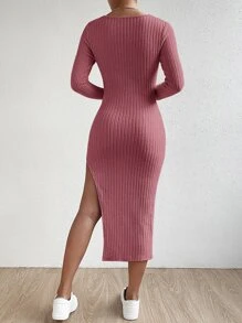 SHEIN Essnce 大圓領條紋針織高衩緊身洋裝