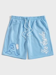 ROMWE MEN Prep Men Letter Graphic Basketball Shorts