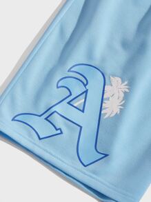 ROMWE MEN Prep Men Letter Graphic Basketball Shorts