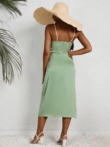 SHEIN VCAY Colourblock Cut Out Split Thigh Cami Dress - Green - View 3