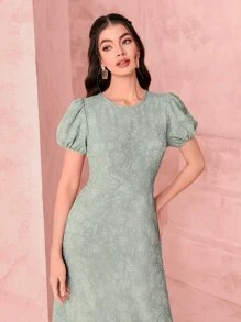 Modelyn 提花泡泡袖荷葉邊連衣裙 - 薄荷綠 - 查看 5