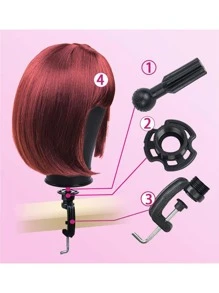 Wig Head Mannequin Head Canvas Block Wig Head with Stand for Wig Making Styling Model - Rose Red - View 3