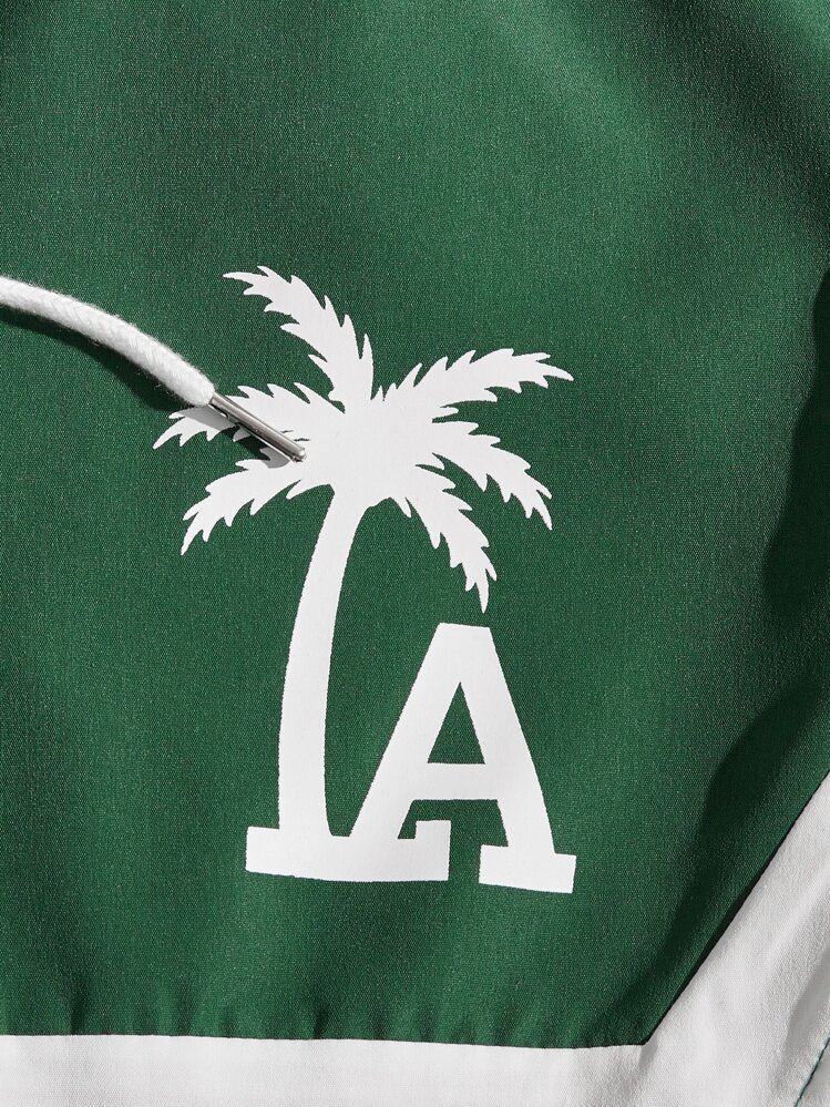 ROMWE MEN Street Life ผู้ชาย กางเกงขาสั้น เชือกรูด กราฟฟิค ตัวอักษร - สีเขียว - ดู 3