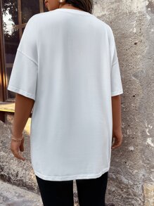 SHEIN LUNE Plus Heart & Letter Graphic Drop Shoulder Tee - White - View 2