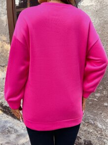 Flirla Plus Letter & Cartoon Graphic Drop Shoulder Sweatshirt - Hot Pink - View 2