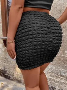 Calvaya Plus Elastic Waist Textured Bodycon Skirt - Black - View 2