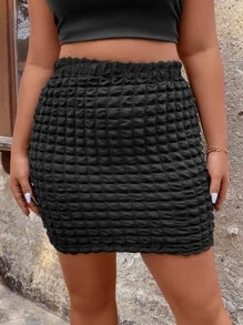 Calvaya Plus Elastic Waist Textured Bodycon Skirt - Black - View 5