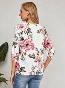 EMERY ROSE Floral Print Contrast Guipure Lace Blouse - Multicolor - View 2