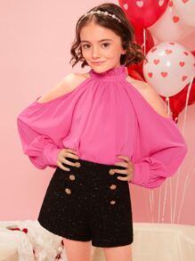 SHEIN Girls Double Breasted Glitter Shorts - Black - View 2