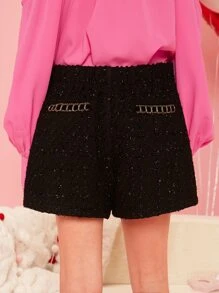 SHEIN Girls Double Breasted Glitter Shorts - Black - View 3