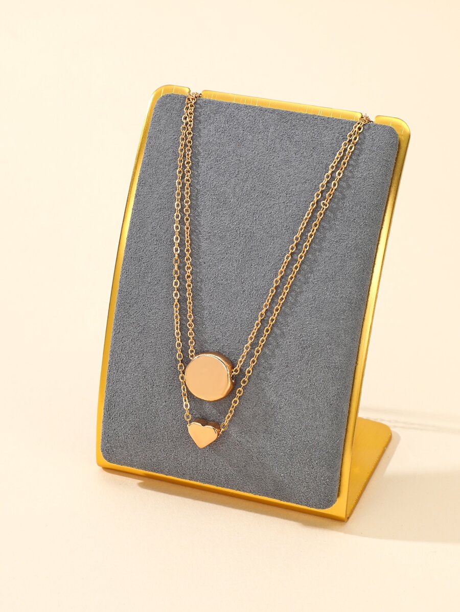 Collar a capas redondo & con accesorio de corazón - Amarillo Oro - Ver 1