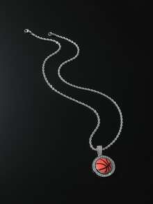 Hombres Collar con accesorio con diseño de diamante de imitación baloncesto - Plateado - Ver 1