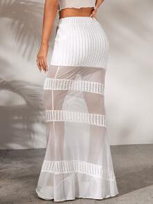 SHEIN ICON Solid Mesh Insert Skirt - White - View 2