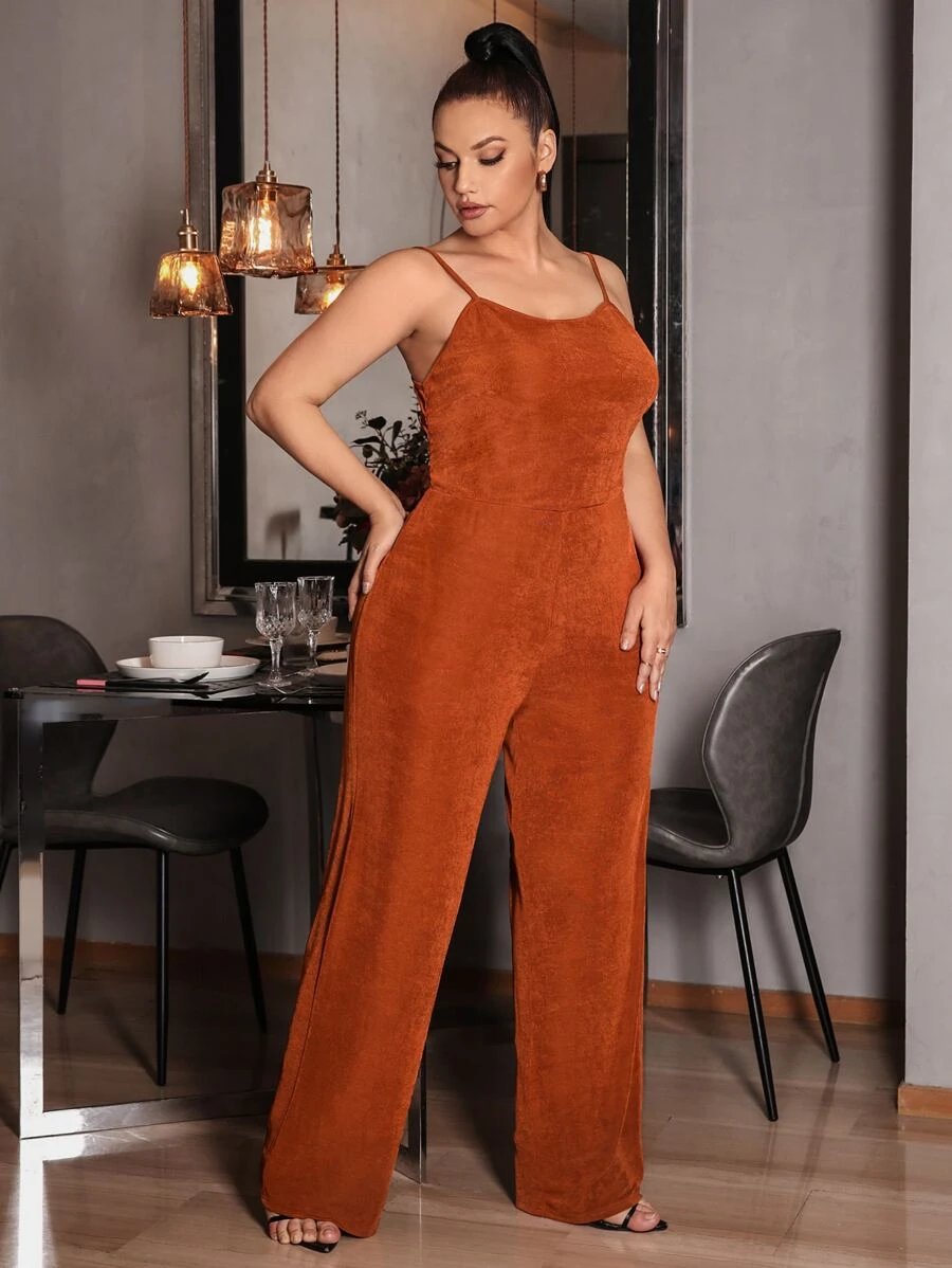 SHEIN SXY Plus Solid Cami Jumpsuit - Burnt Orange - View 1