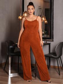 SHEIN SXY Plus Solid Cami Jumpsuit - Burnt Orange - View 5