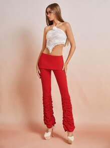 SHEIN ICON Quần nữ Xù màu trơn Giải trí - Đỏ - Xem 4