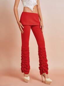 SHEIN ICON Quần nữ Xù màu trơn Giải trí - Đỏ - Xem 5