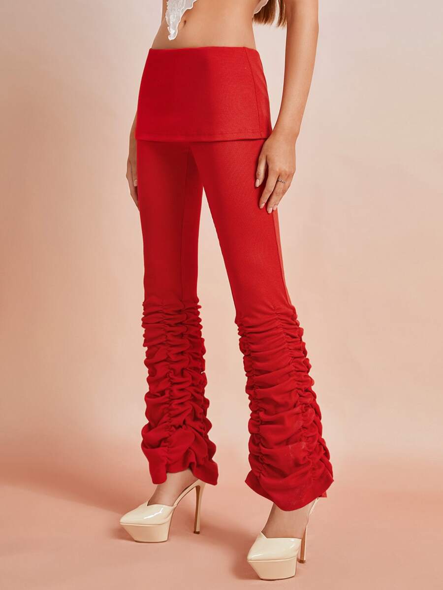 SHEIN ICON Quần nữ Xù màu trơn Giải trí - Đỏ - Xem 1