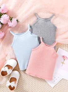 Baby 3pcs Ribbed Knit Cami Top - Multicolor - View 1