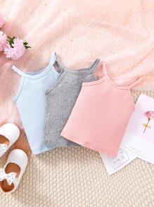 Baby 3pcs Ribbed Knit Cami Top - Multicolor - View 3