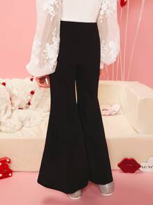 SHEIN Chicas Pantalones acampanados con diseño de diamante de imitación - Negro - Ver 3