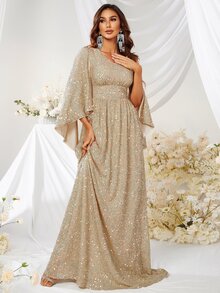YISIKADO Cloak Sleeve Sequin Formal Dress - Khaki - View 5