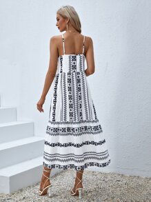 SHEIN VCAY Geo Print Cami Dress - White - View 2