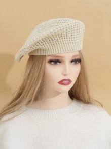 Minimalist Solid Beret - Beige - View 4